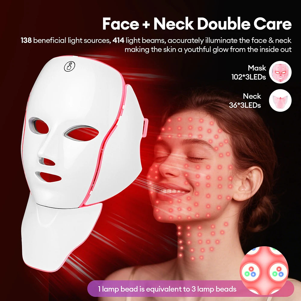 7 Colors LED Facial Mask with Neck for Skin Rejuvenation - Image 3